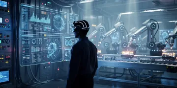Futuristic engineer using BCI to control industrial systems