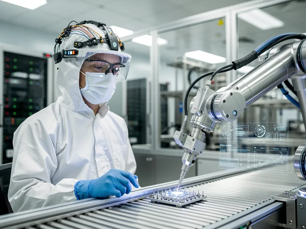 Operator using BCI to control robotic arm in manufacturing