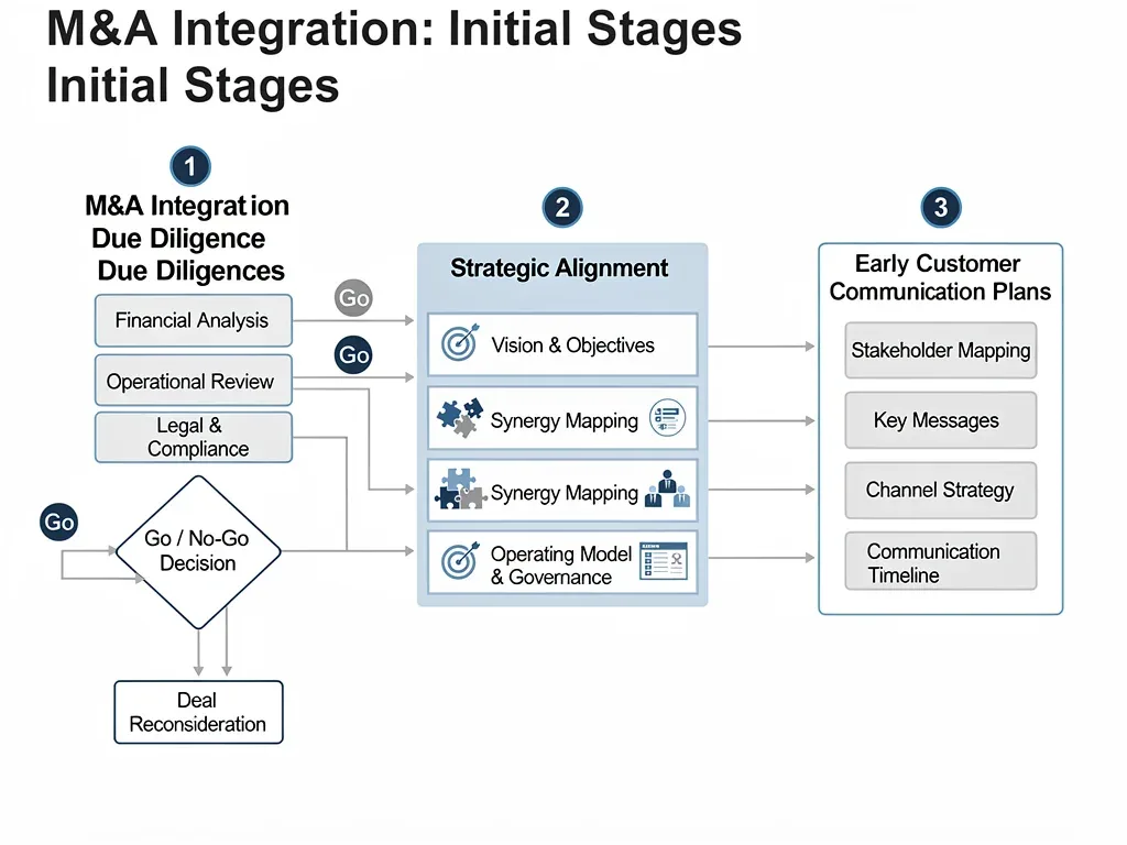 Flowchart of initial M&A integration steps and strategic alignment