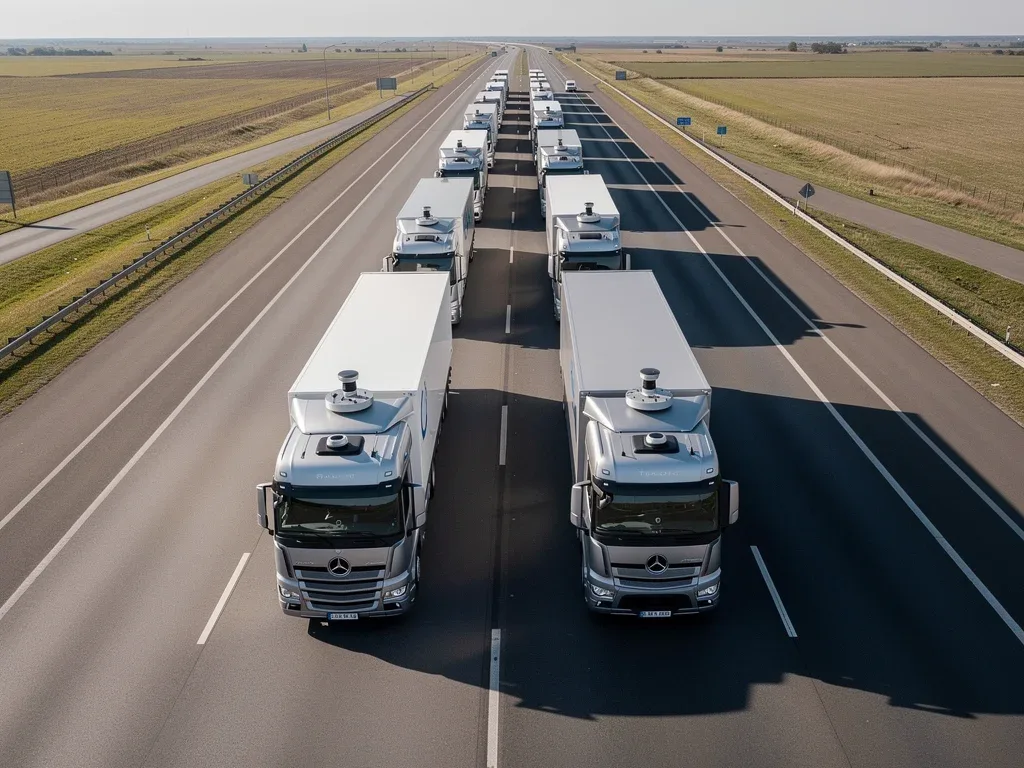 Autonomous truck convoy on highway
