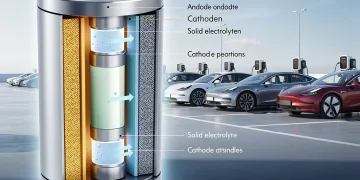 Advanced solid-state EV battery powering a future electric fleet