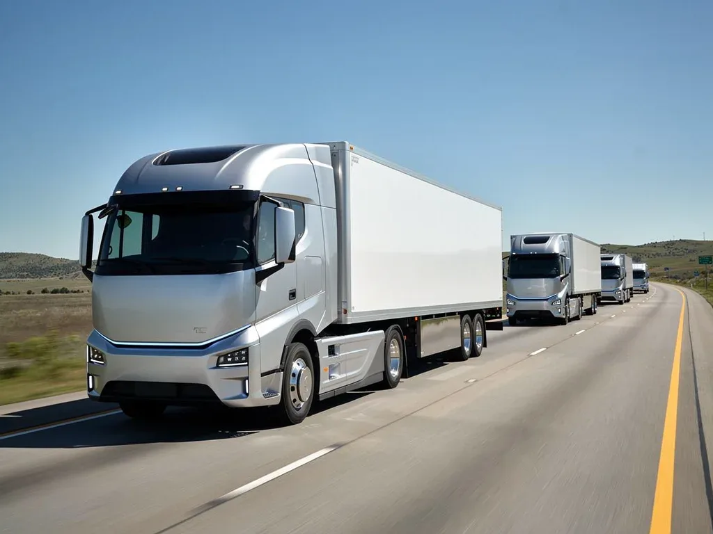 Electric semi-truck on highway showcasing long-range capabilities