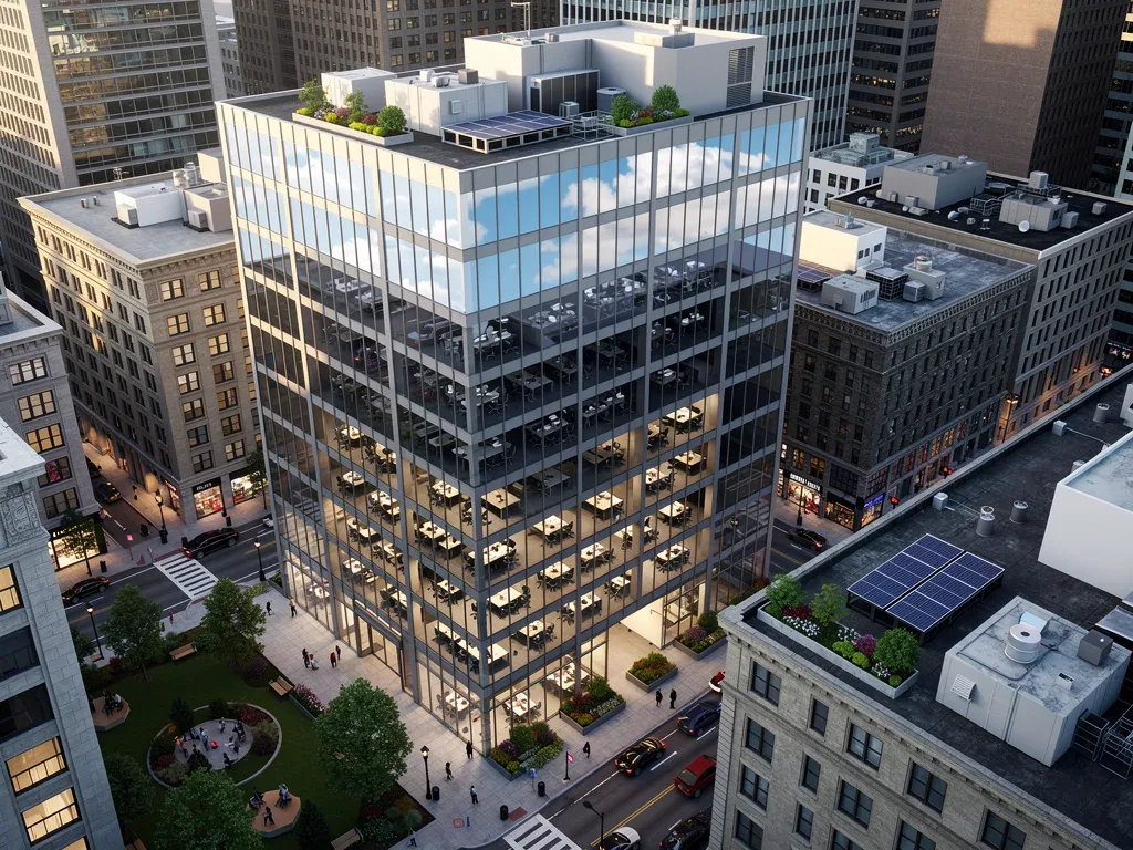 Modern office building reflecting sky, symbolizing hybrid work impact on commercial real estate