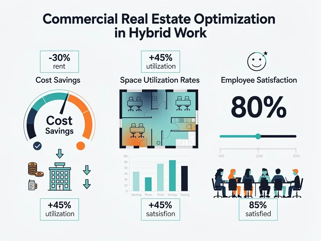 Infographic displaying commercial real estate optimization metrics for hybrid work