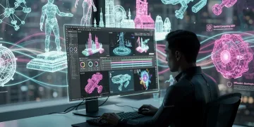 Futuristic artist using diffusion-based NeRFs for rapid 3D asset creation
