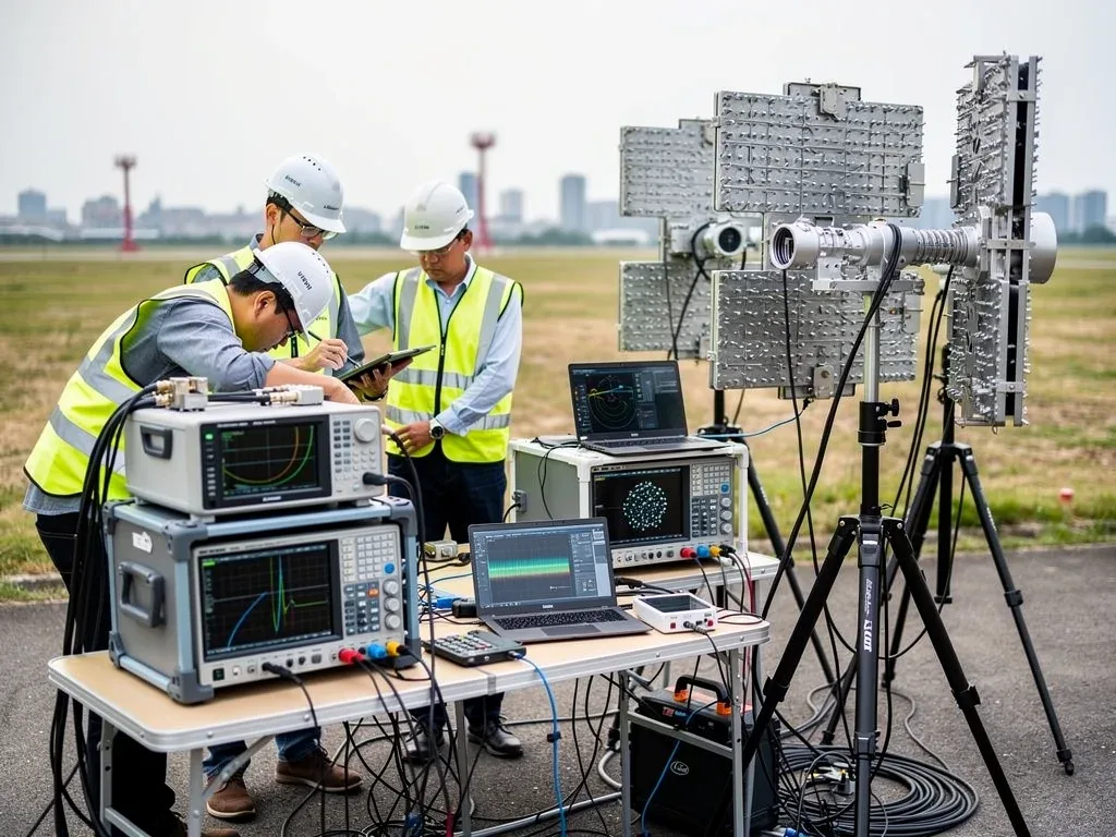 Engineers testing sub-terahertz 6G communication equipment in a field trial