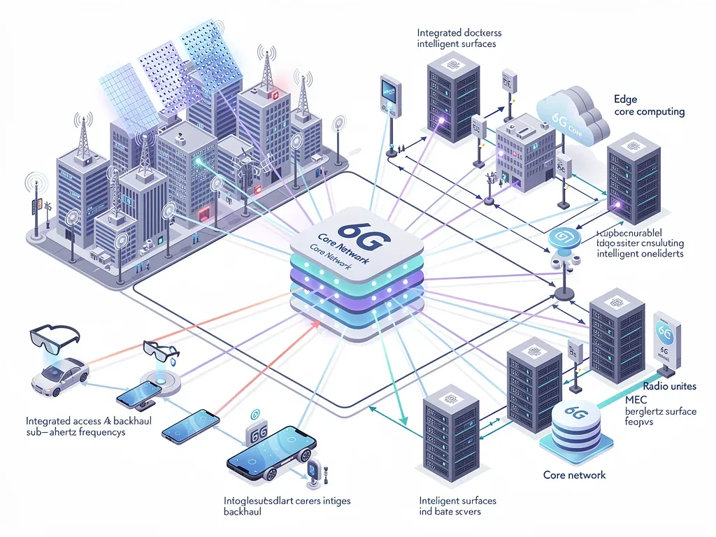Diagram of sub-terahertz 6G network architecture with integrated access and backhaul