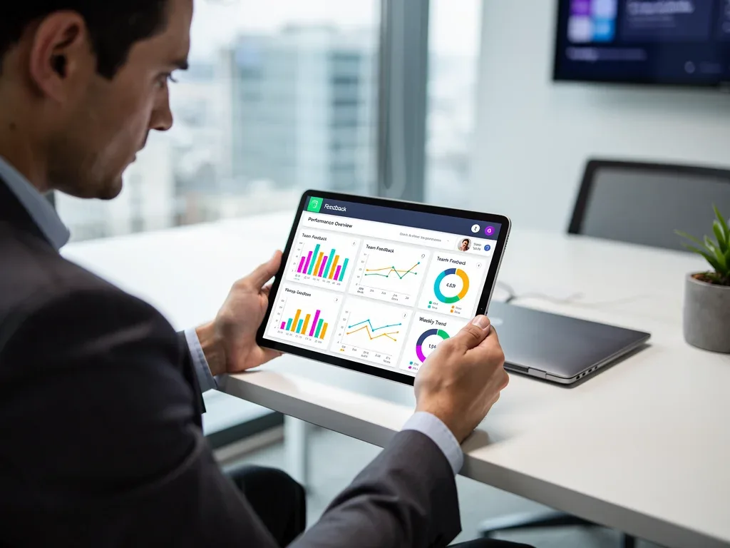 Professional analyzing continuous performance feedback on tablet