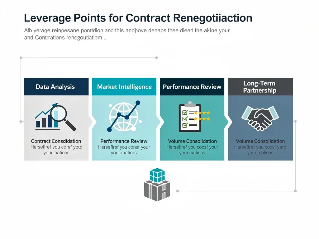 Infographic detailing five key leverage points for effective vendor contract renegotiation.