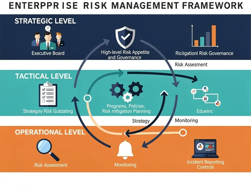 Infographic detailing the strategic, tactical, and operational tiers of risk management