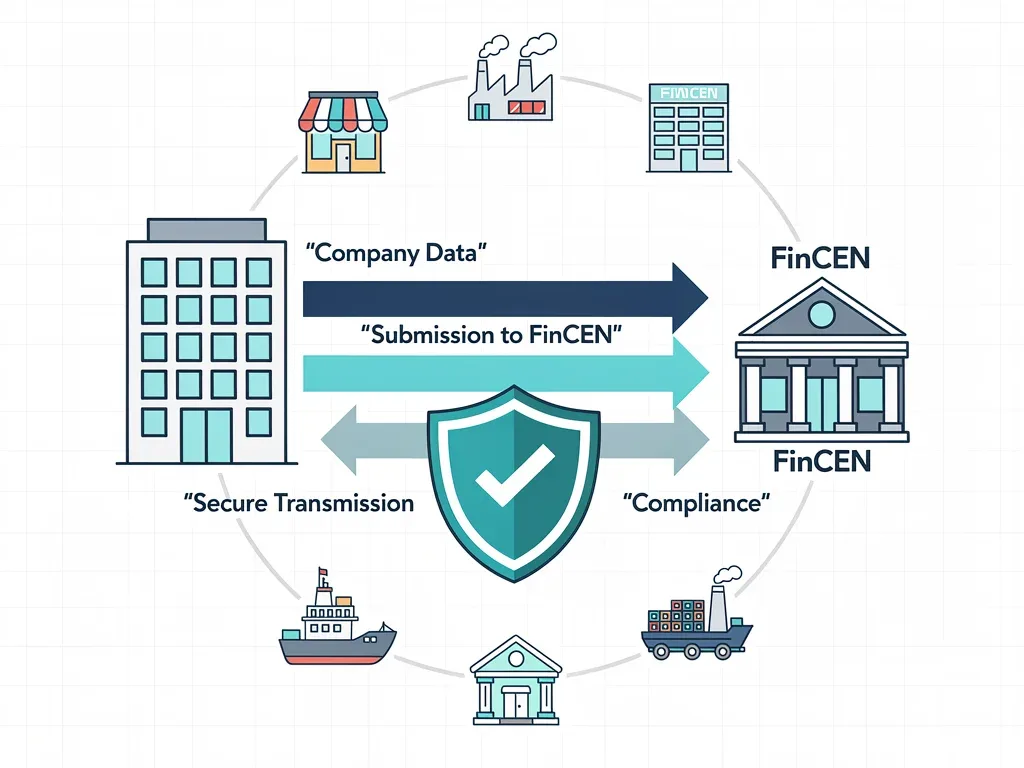 Infographic showing data flow to FinCEN for CTA compliance.