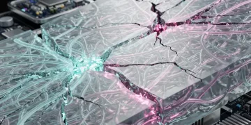 Microvascular composite material with self-healing capabilities in action, repairing internal damage autonomously.