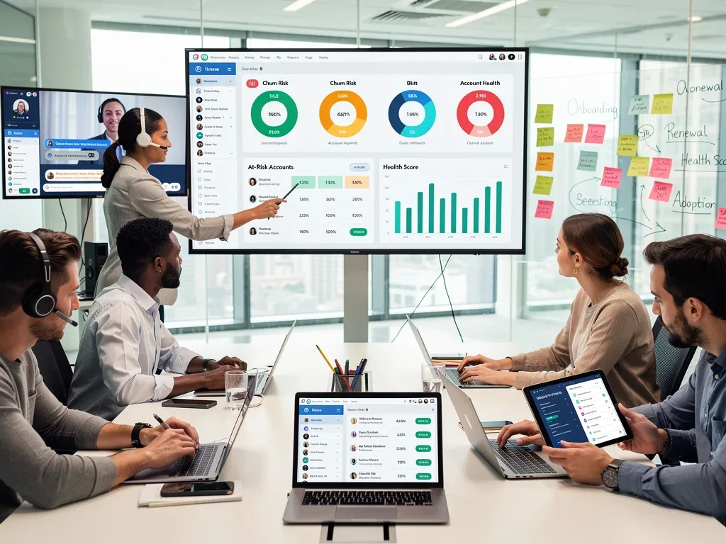 Customer success team analyzing churn data