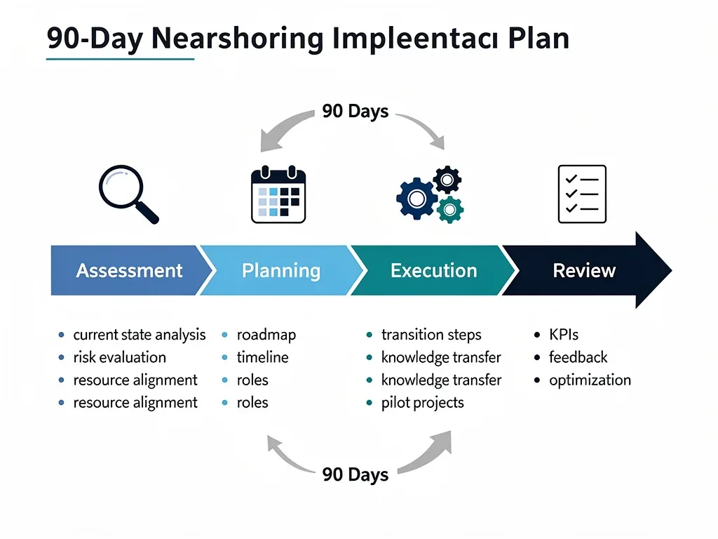 Visual representation of a 90-day nearshoring implementation timeline