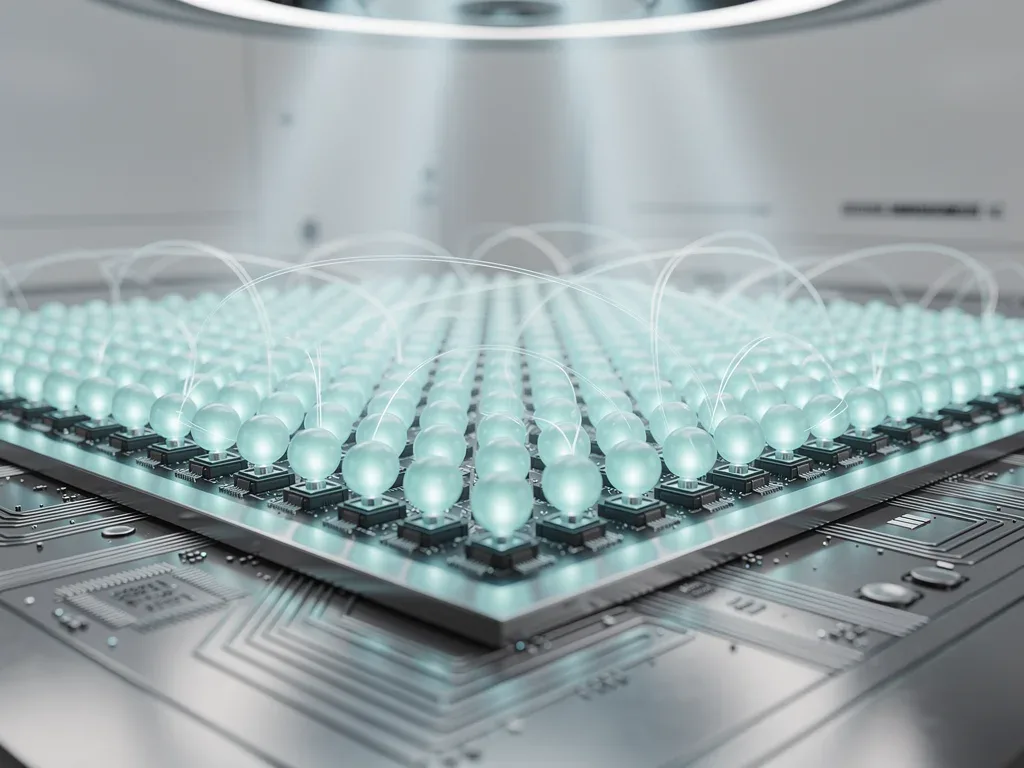 Conceptual rendering of a quantum processor with 1,000 logical qubits.