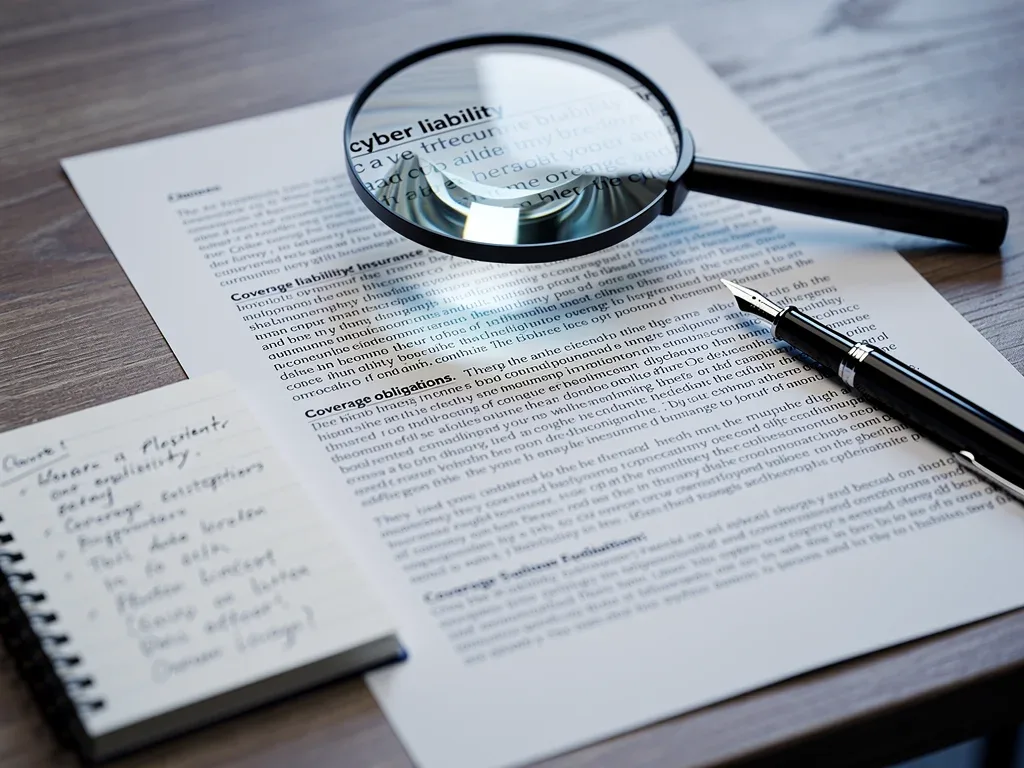Magnifying glass examining critical clauses in a cyber liability insurance policy