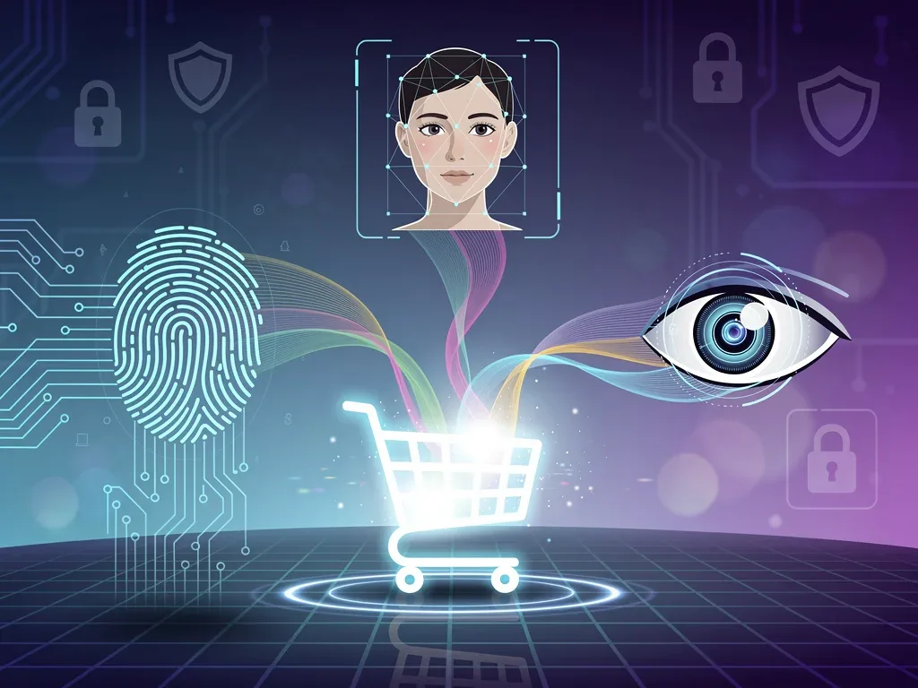 Conceptual illustration of diverse biometric authentication methods for retail payments.