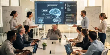 Professionals learning AI literacy in a contemporary office environment