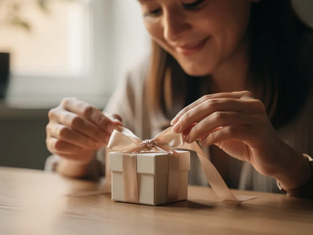 Person enjoying unwrapping an affordable luxury item