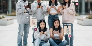 Gen Z consumers critically evaluating products through de-influencing content on smartphones.