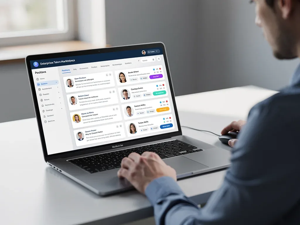 Employee engaging with a digital talent marketplace for internal job opportunities.
