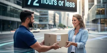 Fast delivery of a package within 72 hours, representing the new consumer standard for e-commerce.