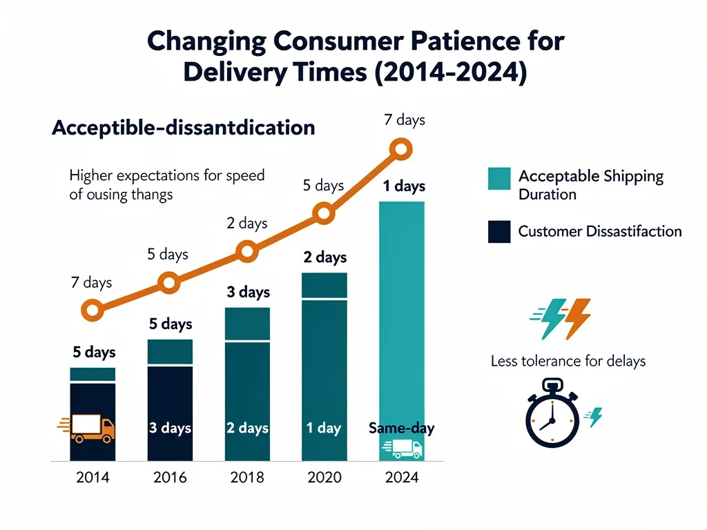 Infographic showing decreasing consumer patience for shipping times.