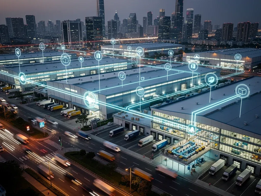 Complex logistics network enabling rapid e-commerce delivery.