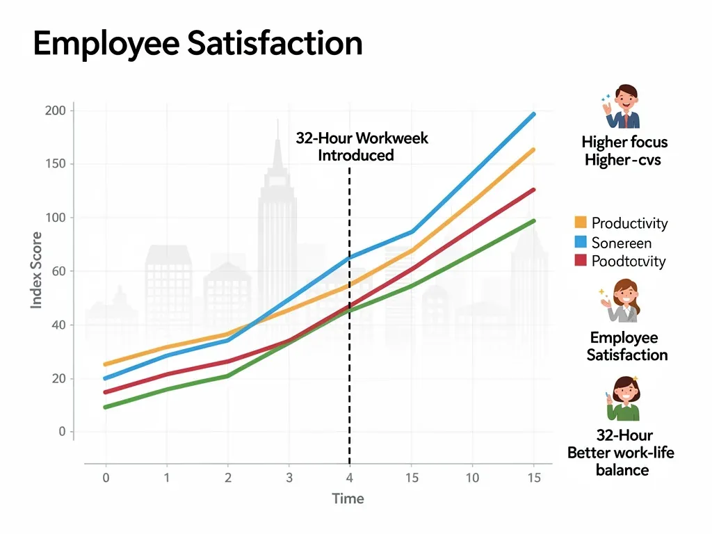 Productivity and satisfaction graph for 32-hour workweek.