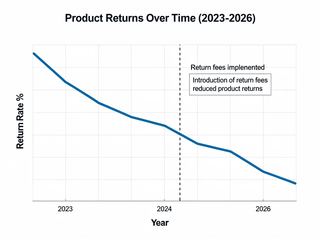Graph showing declining product return rates after implementing return fees.