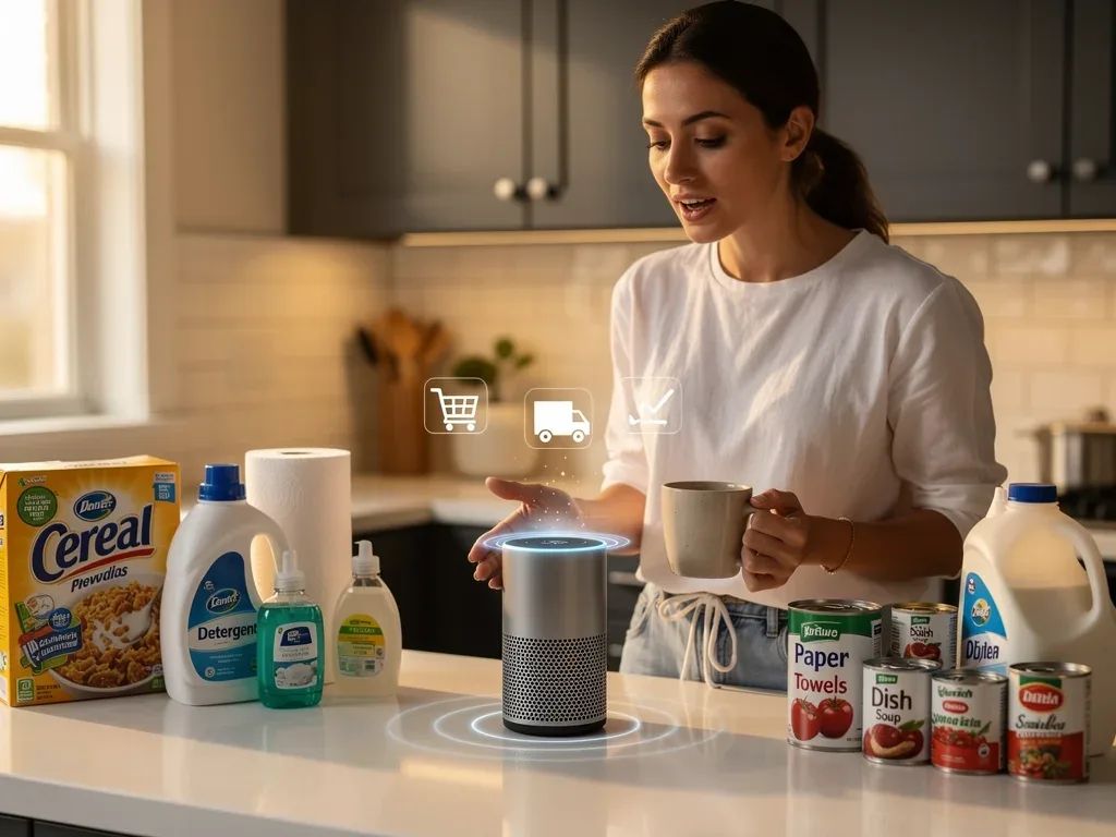 Consumer interacting with smart home device for routine product reorders