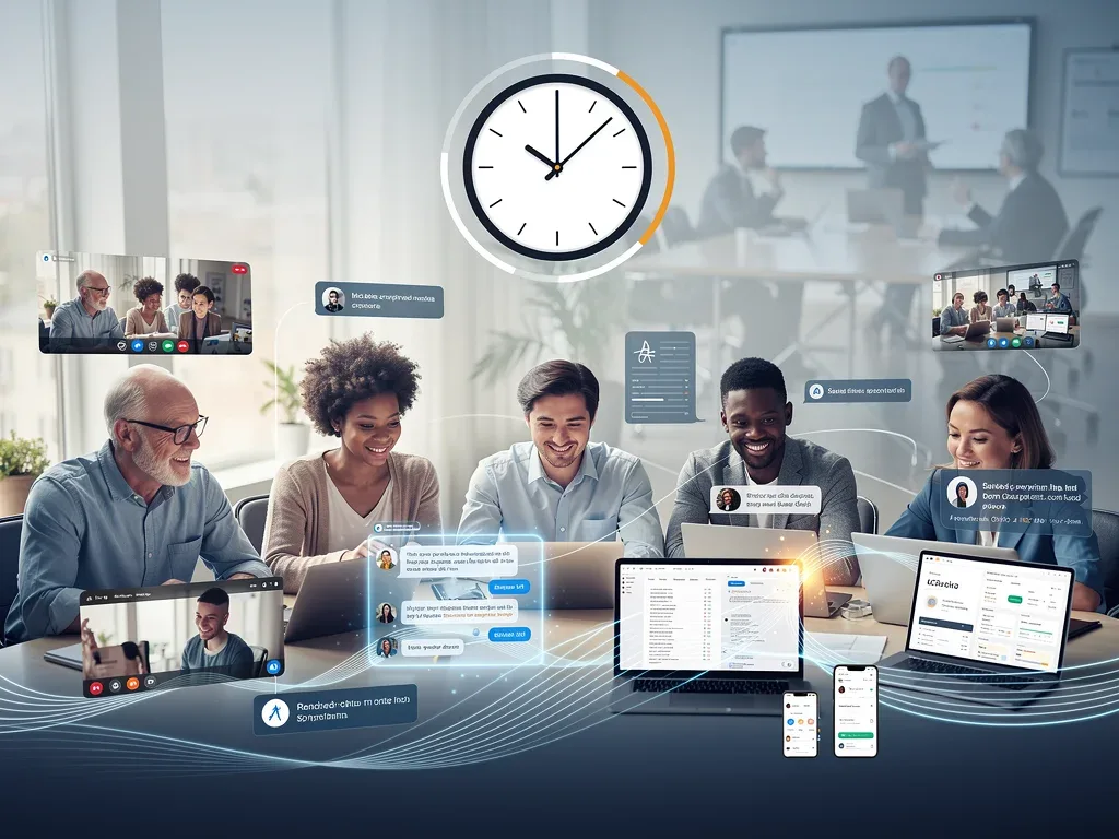 Remote team collaborating asynchronously, saving meeting time