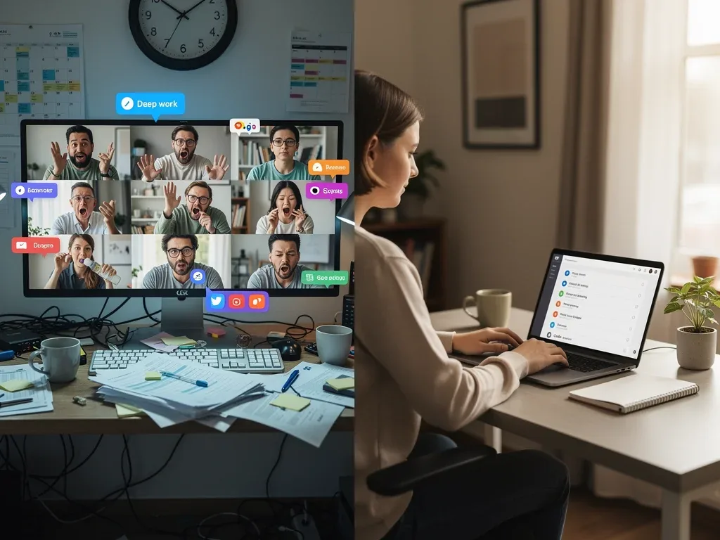Contrast between synchronous video calls and focused asynchronous work