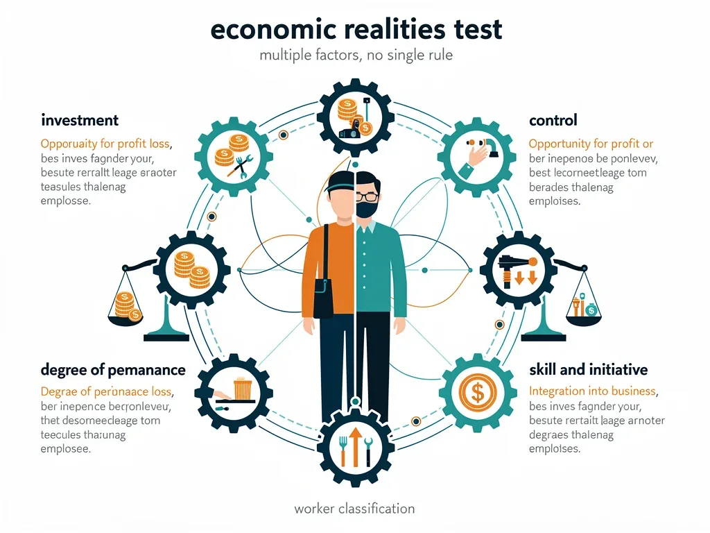 Diagram explaining the economic realities test for worker classification