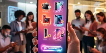 Mobile phone showing shoppable video with products, people interacting
