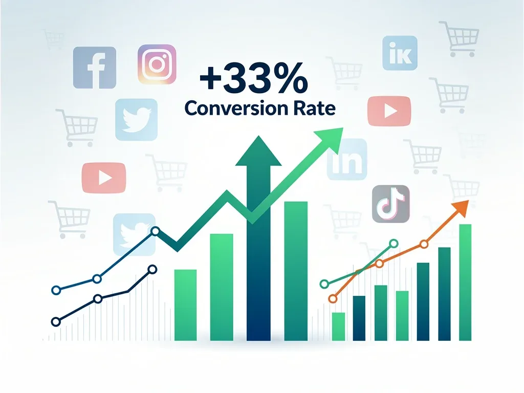Infographic showing 33% conversion rate increase in social commerce
