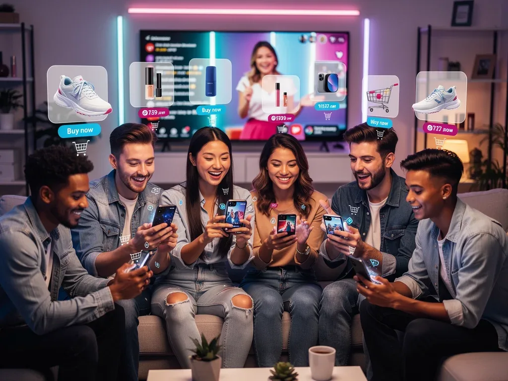 People engaging with live shoppable video stream on mobile devices