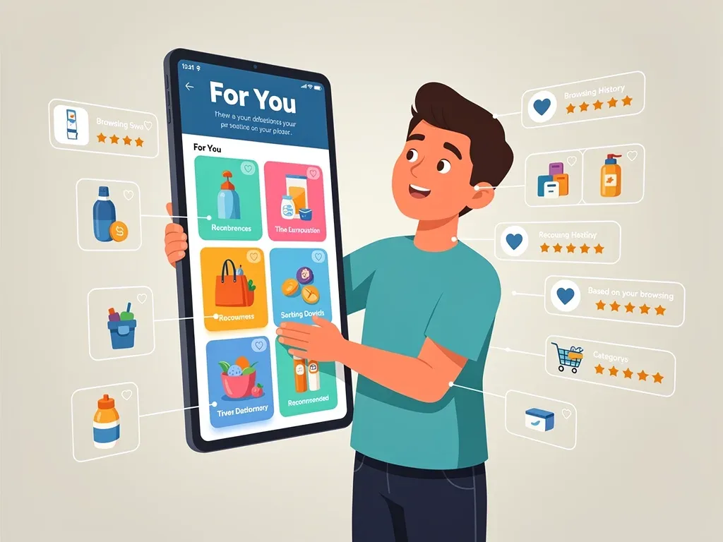 Online shopper engaging with personalized product recommendations on a tablet.