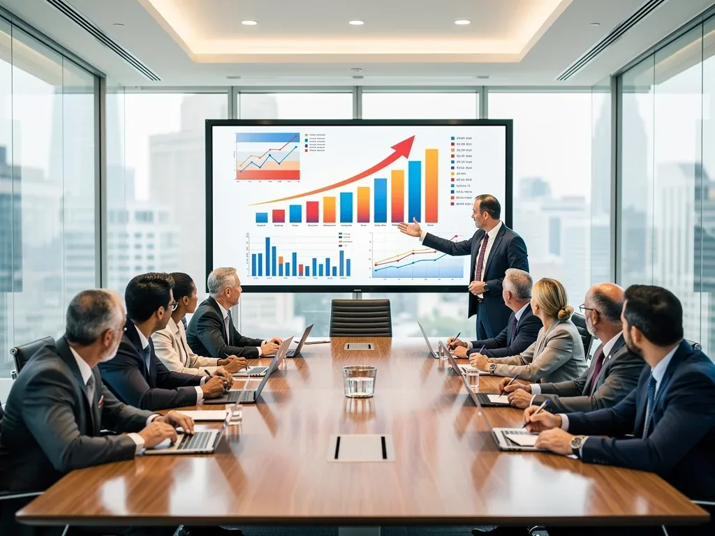 Executives discussing equity incentive plans in a modern boardroom setting