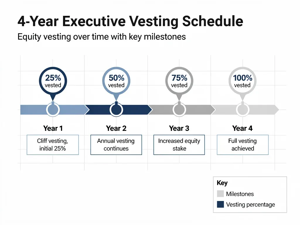 Infographic showing a 4-year equity vesting schedule timeline