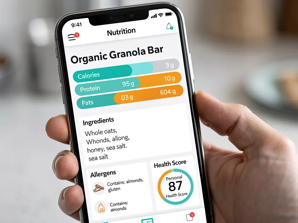 Detailed nutritional information displayed on a smartphone via a food scanning app