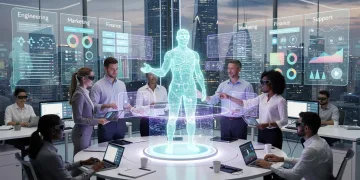 Autonomous AI workflows transforming middle management in a modern enterprise setting.