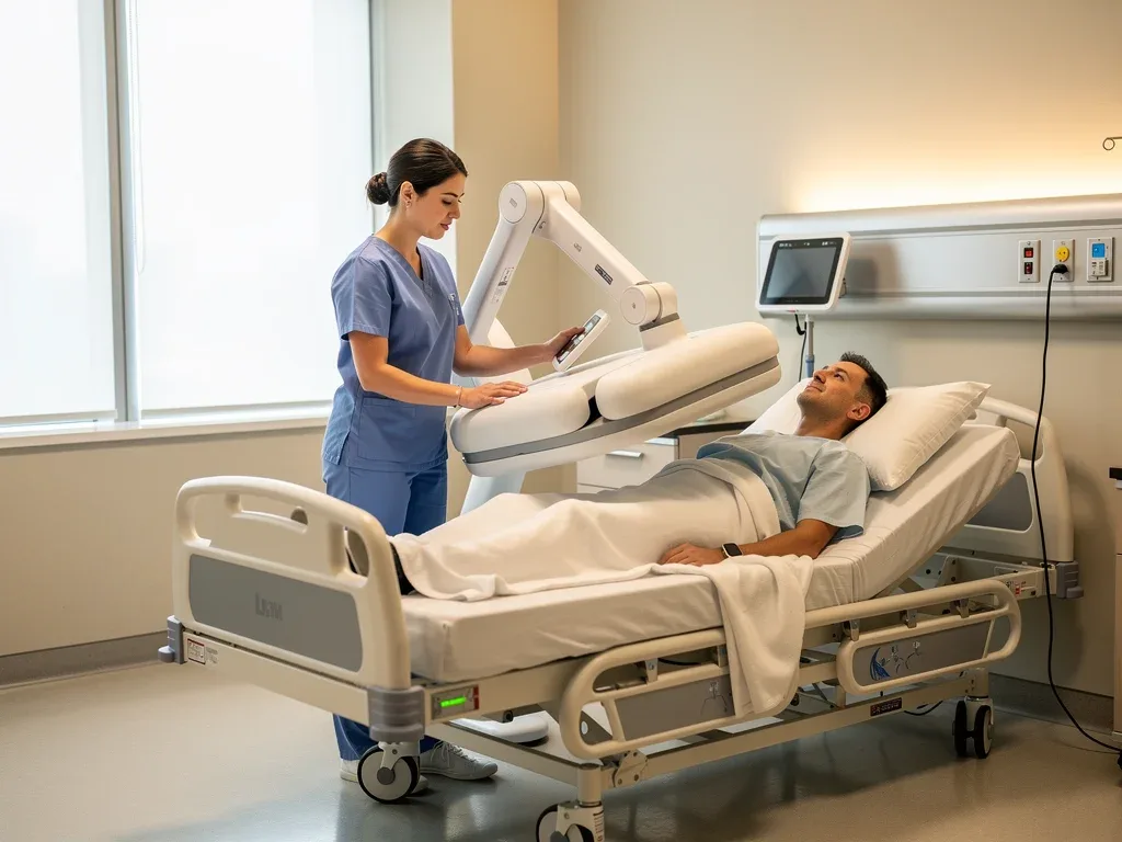Healthcare professional utilizing a robotic assistant for patient care