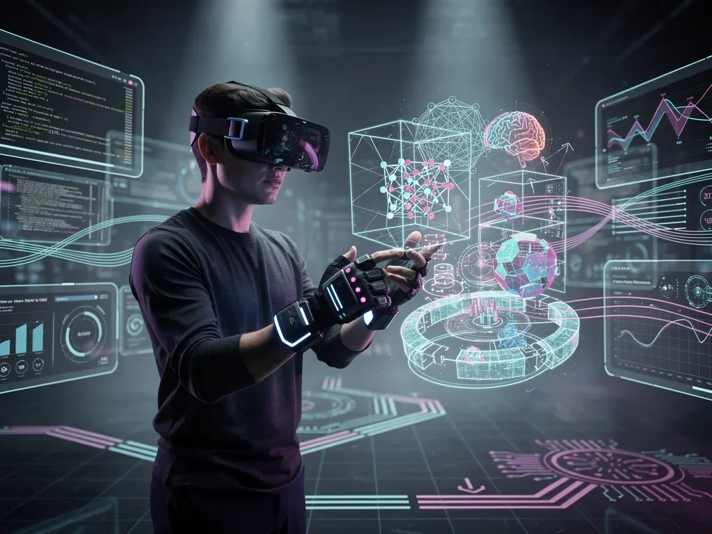 Individual undergoing immersive VR training for AI collaboration skills.