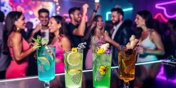 Nightlife scene with people enjoying adaptogenic functional drinks