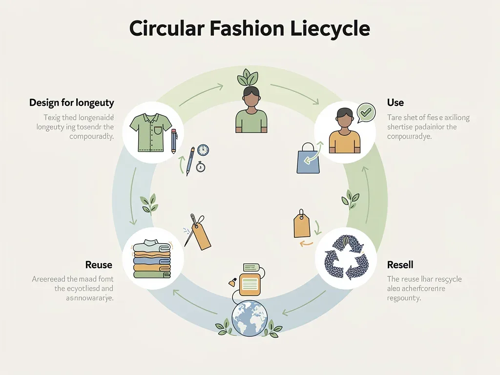 Infographic showing the circular fashion lifecycle and its environmental benefits